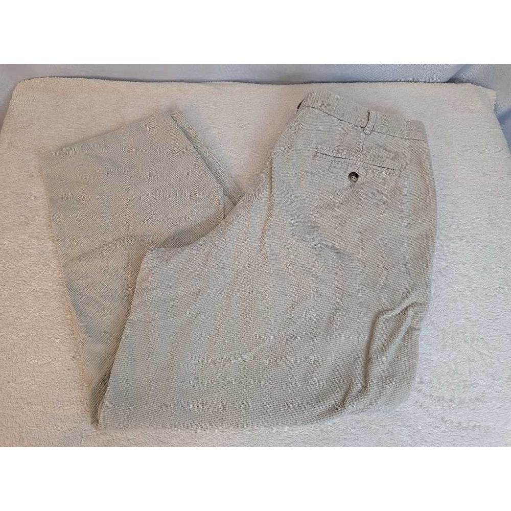 Perry Ellis Mens 38/30 Pleated Corduroy Pants Tan Textured Casual Khaki Trousers
